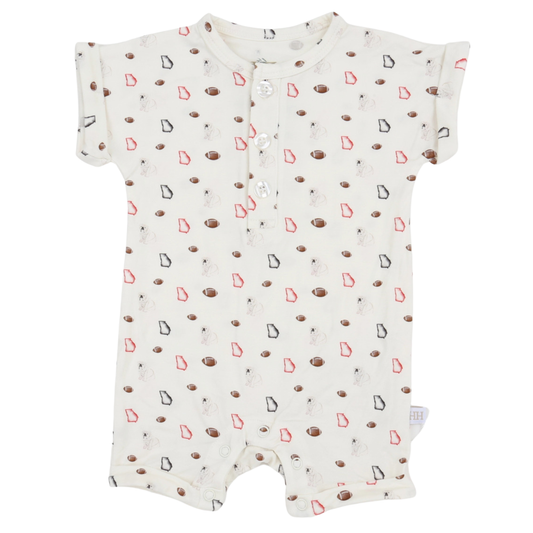 Boys Red Bulldog Button Romper