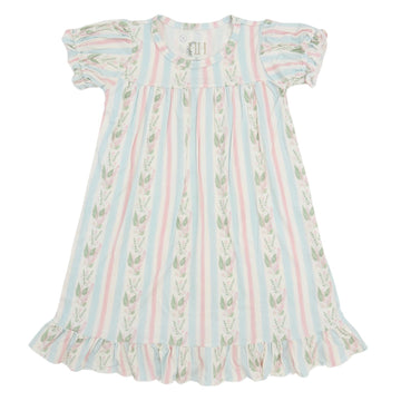 Girls Blue Floral Stripe Nightgown