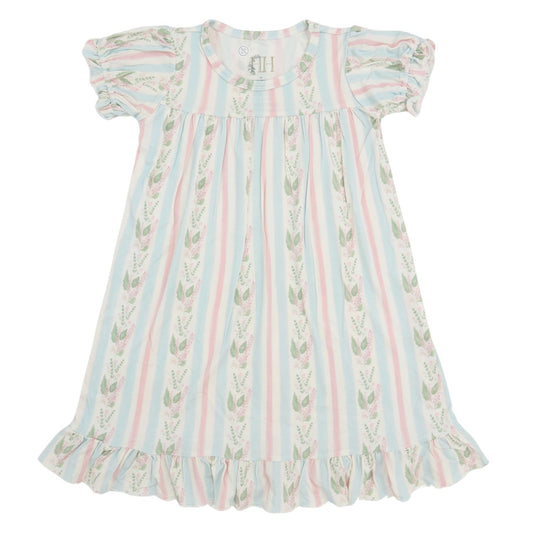 Girls Blue Floral Stripe Nightgown