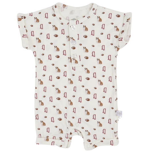Boys Maroon Bulldog Button Romper
