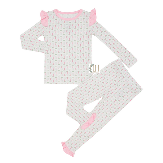 Girls Pink Tee Time Ruffle Loungewear Set