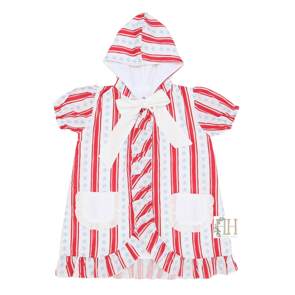 Girls Stars and Stripes Hooded Bow Coverup