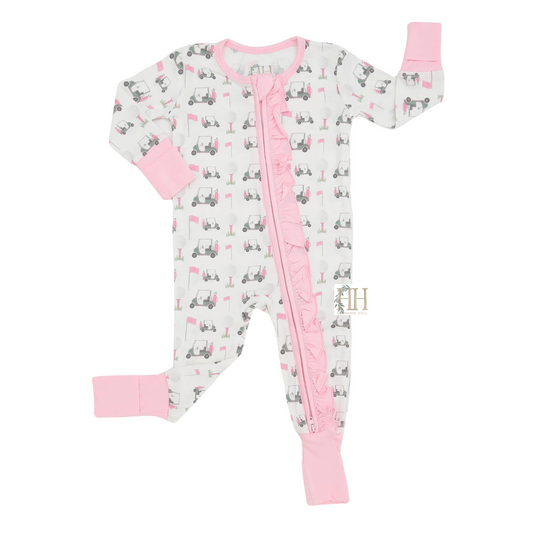 Girls Pink Finding Fairways Double Zipper Romper