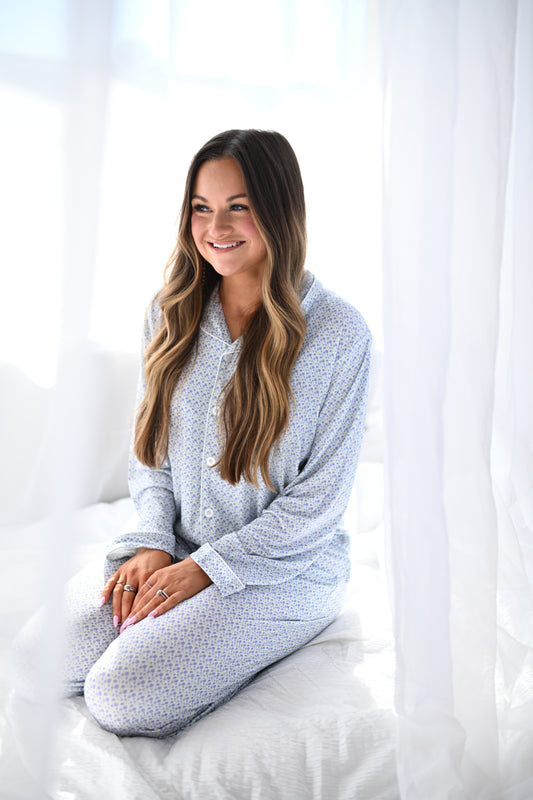 Womens Purple Poppy Button Down Loungewear Set