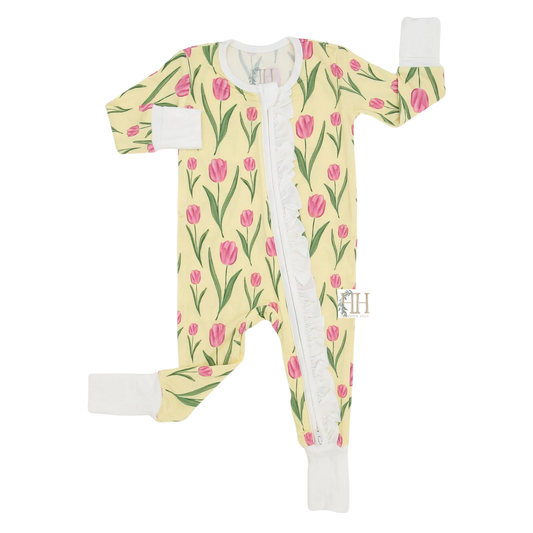 Girls Tulips Double Zipper Romper