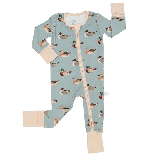Boys Vintage Ducks Double Zipper Romper