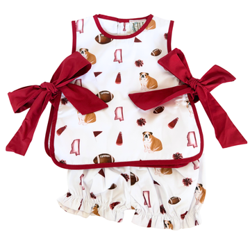 Girls Maroon Bulldog Tie Bloomer Set