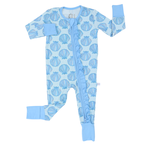 Girls Seashell Ruffle Double Zipper Romper