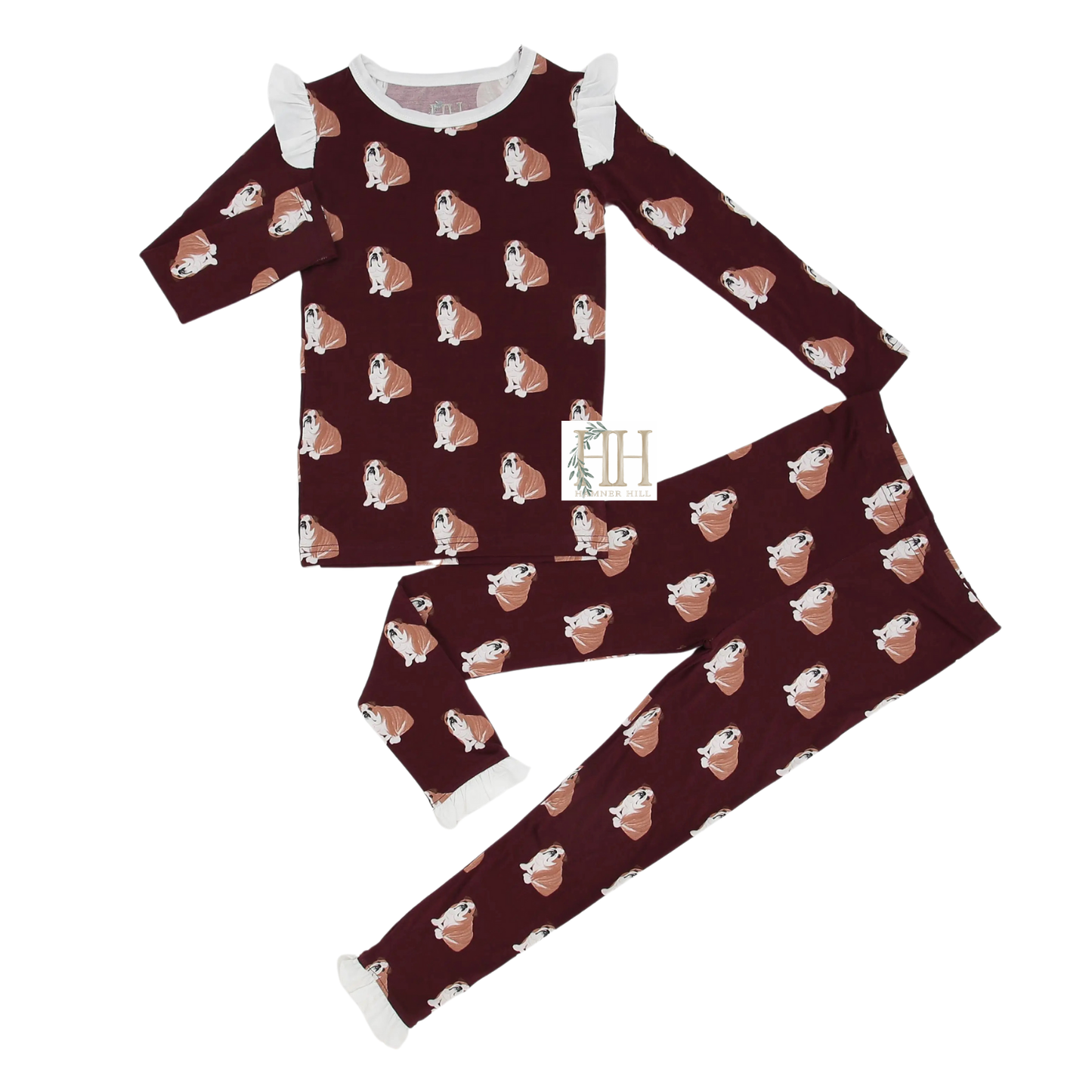 Girls Ruffle Maroon Bulldog Loungewear Set