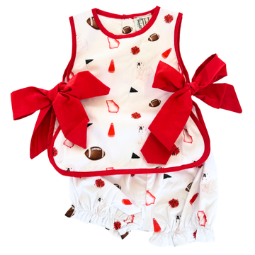 Girls Red Bulldog Tie Bloomer Set