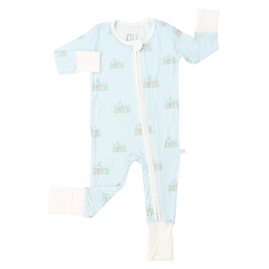 Boys Gingerbread Cottage Double Zipper Romper
