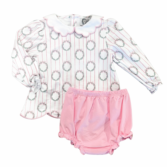 Girls Sugarplum Wreath Bloomer Set