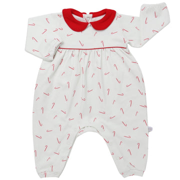 Boys Candy Cane Lane Long Sleeve Collared Button Romper