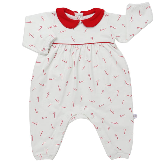 Boys Candy Cane Lane Long Sleeve Collared Button Romper