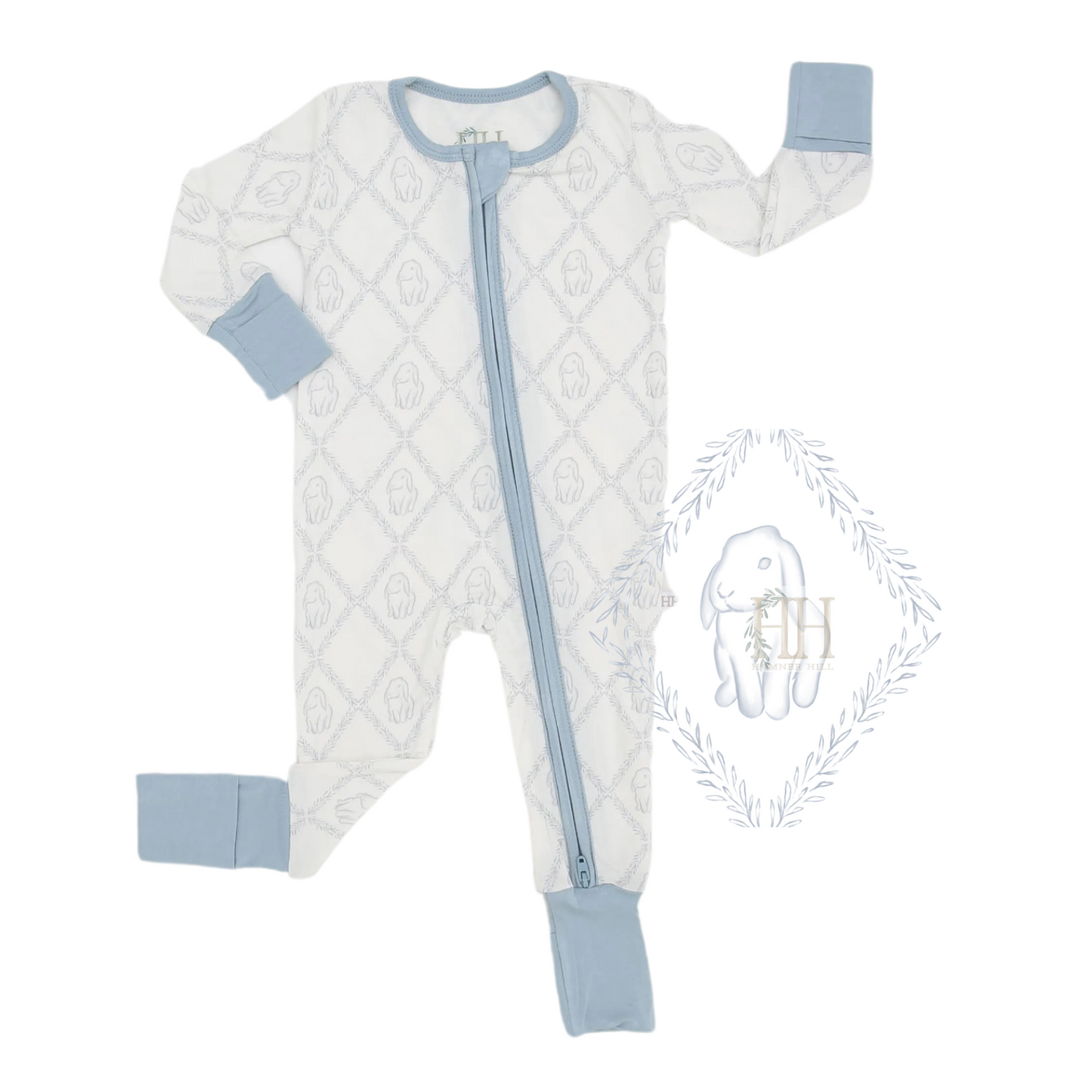 (PRE PURCHASE) Boys Blue Dainty Bunny Double Zipper Romper