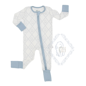 Boys Blue Dainty Bunny Double Zipper Romper