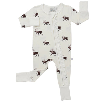 Girls Ruffle Reindeer Zipper Romper