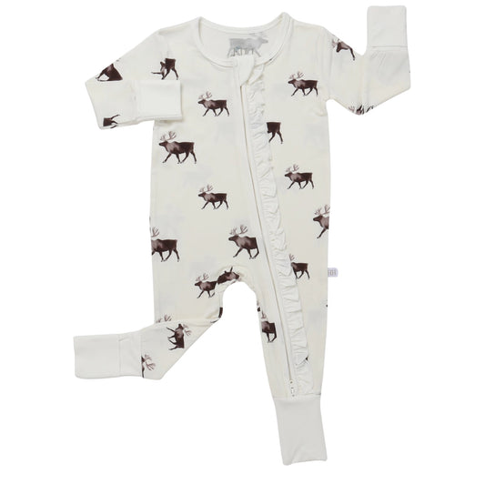 Girls Ruffle Reindeer Zipper Romper