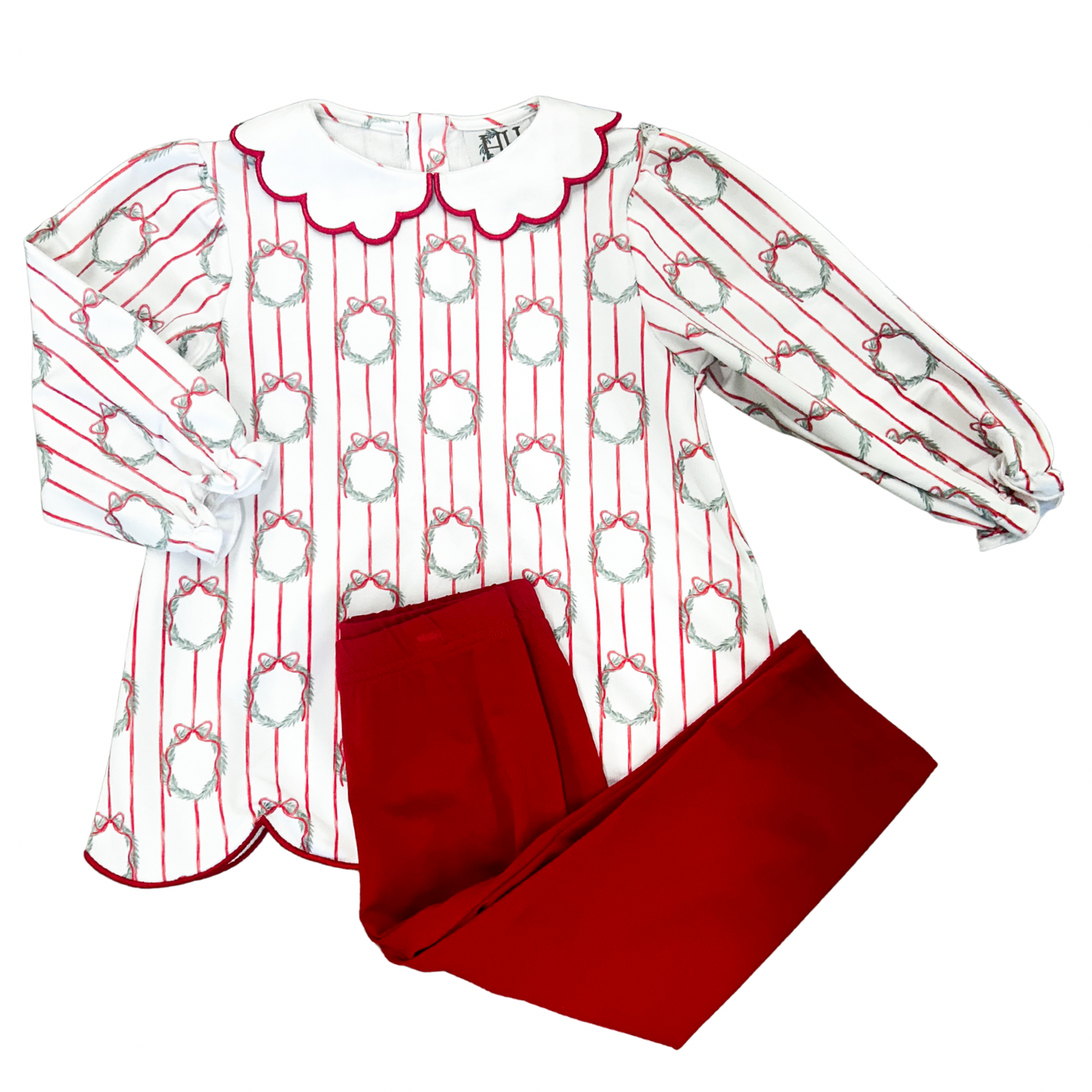 Girls Poinsettia Wreath Top and Pants Set