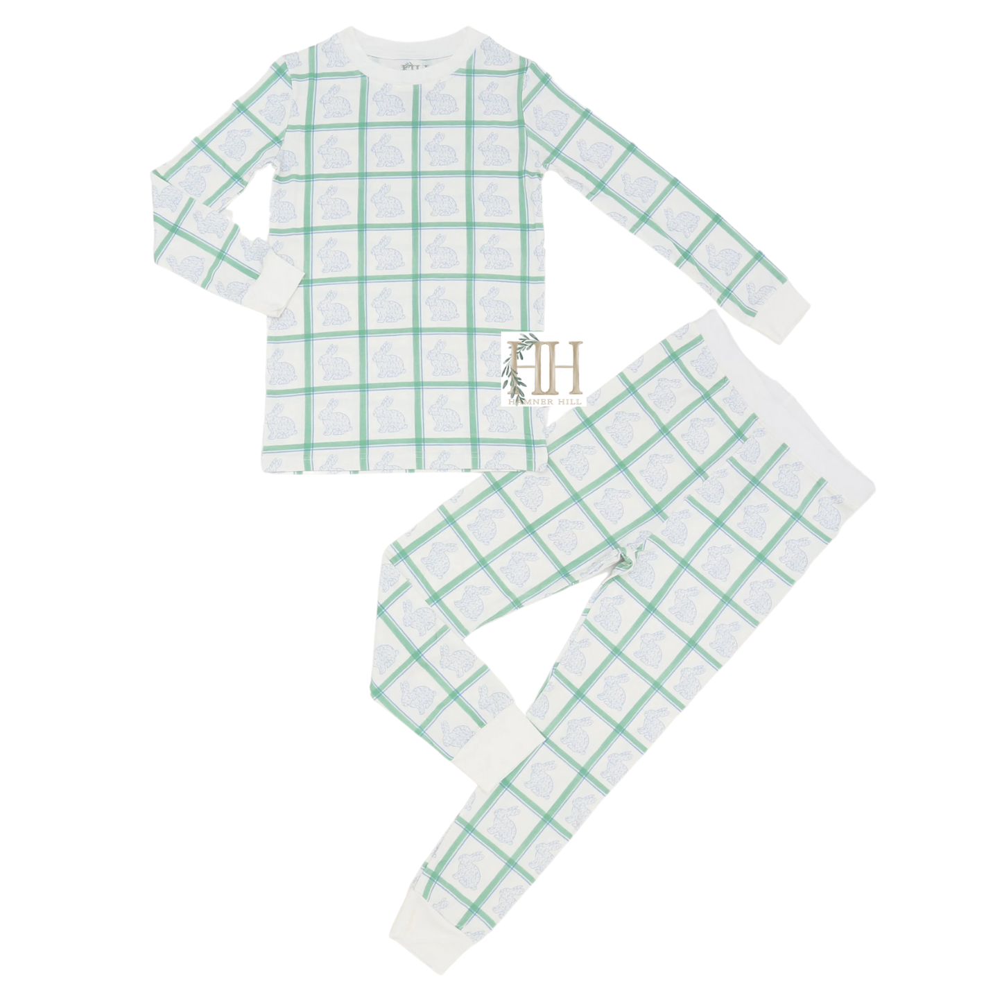 Boys Green Check Bunny Loungewear Set