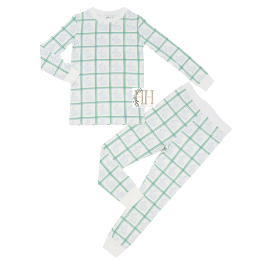 Boys Green Check Bunny Loungewear Set