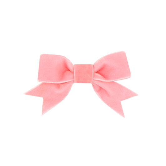 Mini Velvet Two-Loop Bow with Fancy Cut Tail - Blush