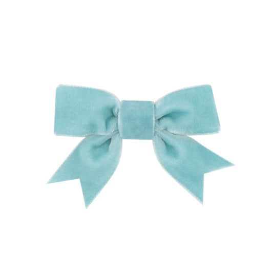 Mini Velvet Two-Loop Bow with Fancy Cut Tail - Dusty Blue