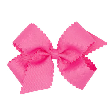 Medium Grosgrain Hair Bow with Scalloped Edge - Hot Pink