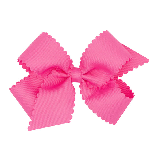Medium Grosgrain Hair Bow with Scalloped Edge - Hot Pink