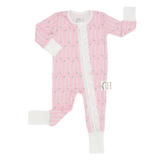 Girls Pink Teed Up Double Zipper Romper