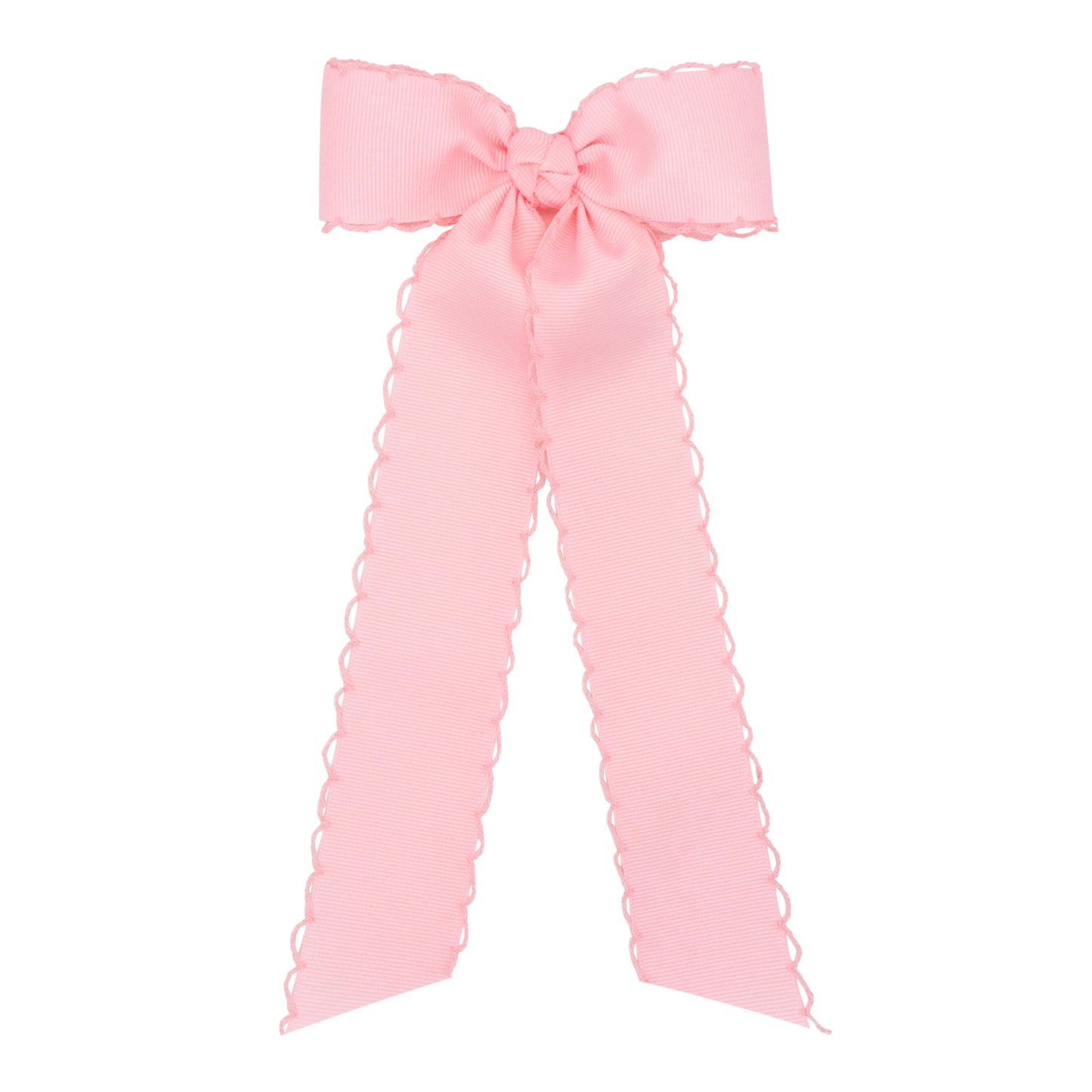 Medium Grosgrain Bowtie with Matching Moonstitch Edge, Knot Wrap and Streamer Tails - Light Pink