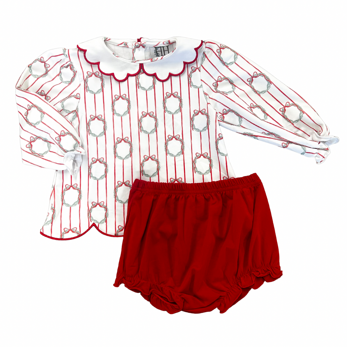 Girls Poinsettia Wreath Bloomers Set