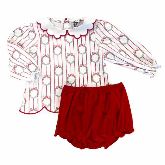 Girls Poinsettia Wreath Bloomers Set