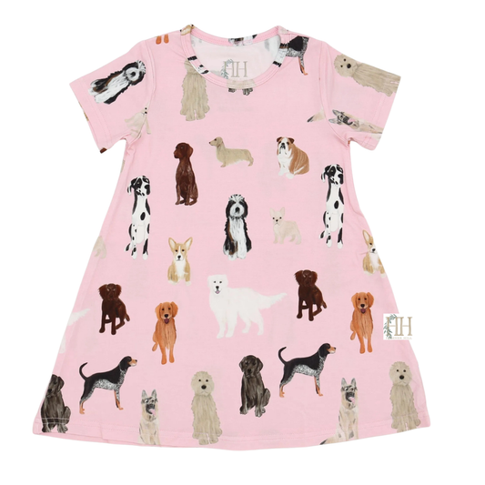 Girls Multi Dog Bamboo Dress