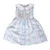 Girls Blue Floral Stripe Sleeveless Dress