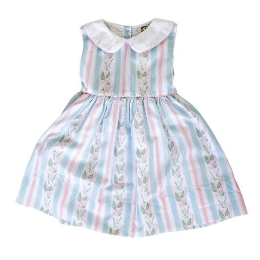 Girls Blue Floral Stripe Sleeveless Dress