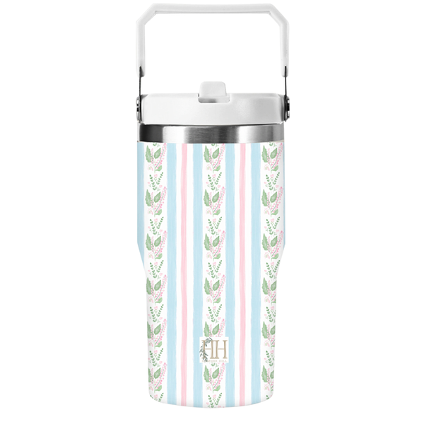Blue Floral Stripe Straw Cup