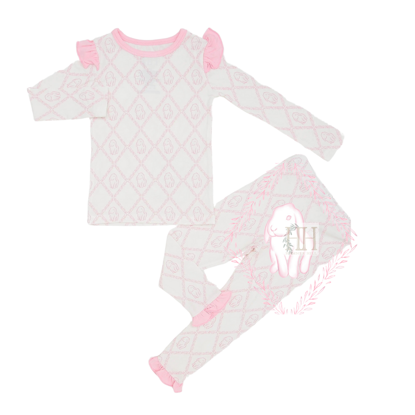 (PRE PURCHASE) Girls Pink Dainty Bunny Ruffle Loungewear Set