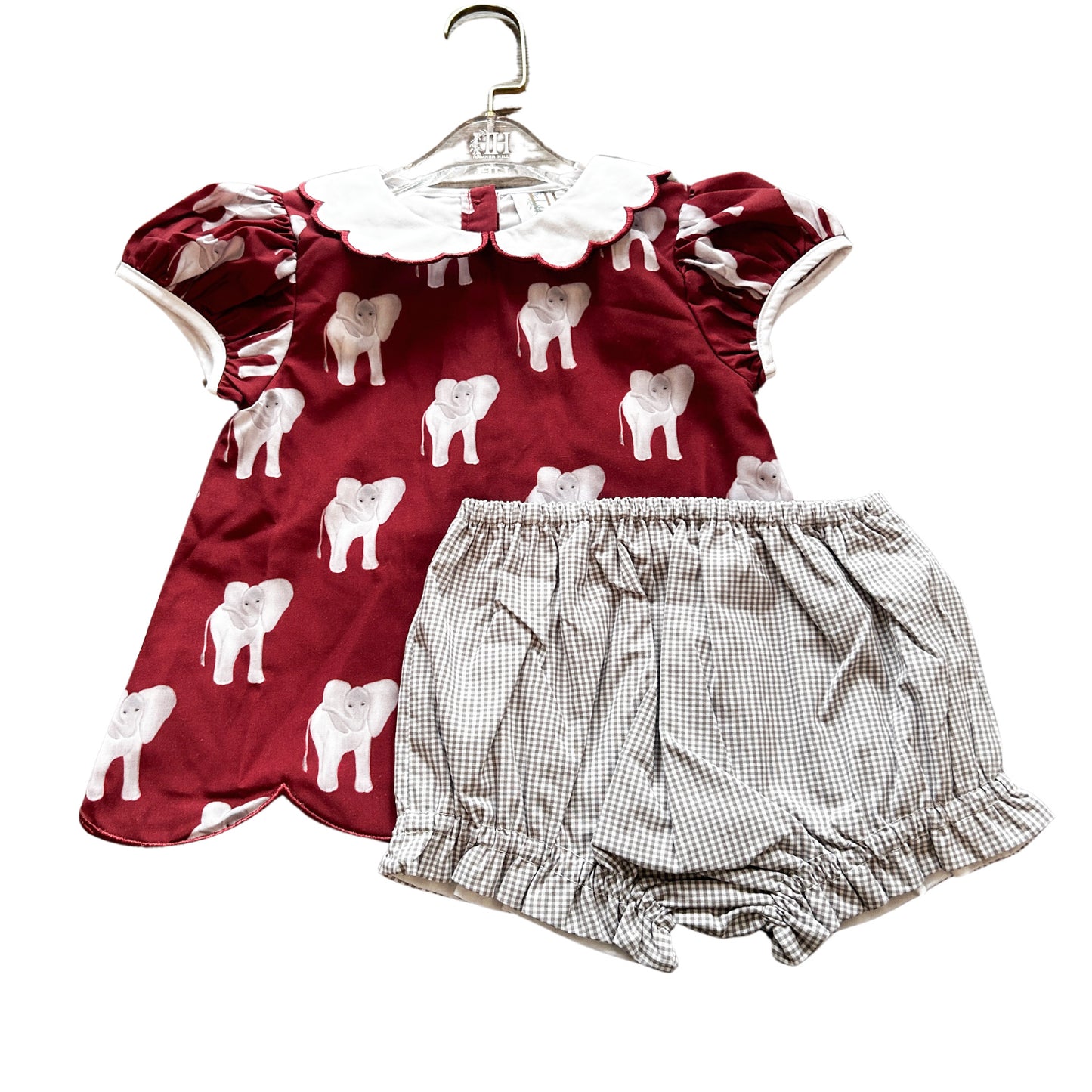 Elephant Scalloped Peter Pan Top & Bloomer Set