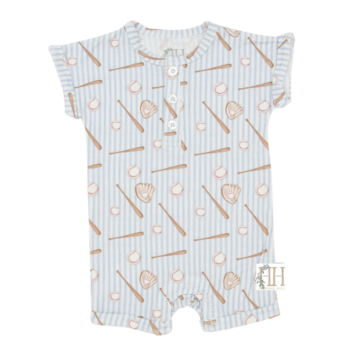 Boys Baseball Button Romper