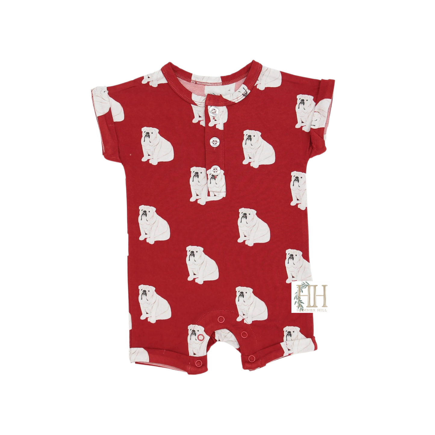 Red Bulldog Button Romper