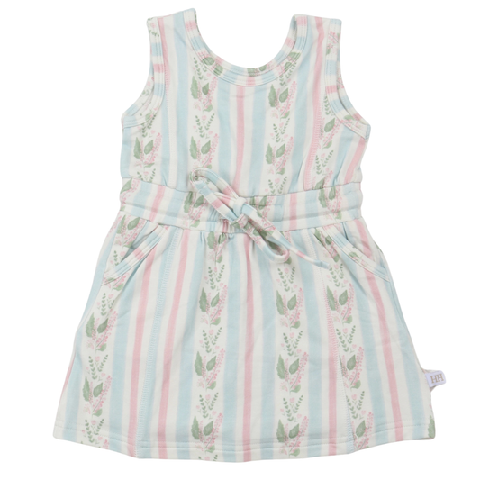 Girls Blue Floral Stripe Skort Dress