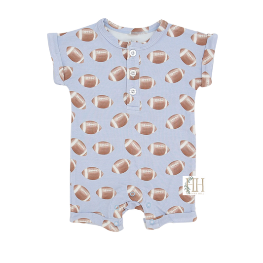 Bamboo Blue Football Button Romper