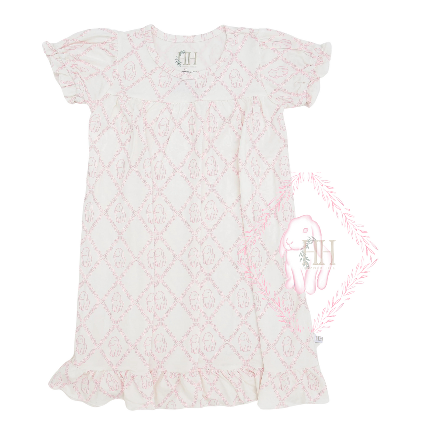 (PRE PURCHASE) Girls Pink Dainty Bunny Floral Nightgown