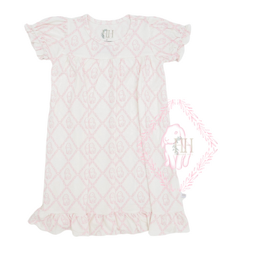 Girls Pink Dainty Bunny Floral Nightgown