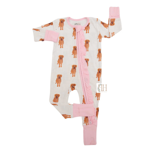 Girls Golden Retriever Double Zipper Romper