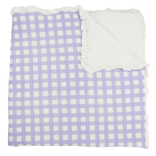 Purple Check Stripe Ruffle Large Blanket
