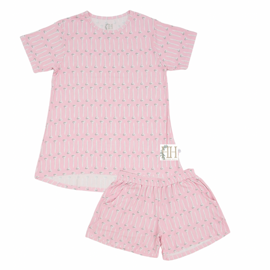 Womens Pink Teed Up Loungewear Shorts Set