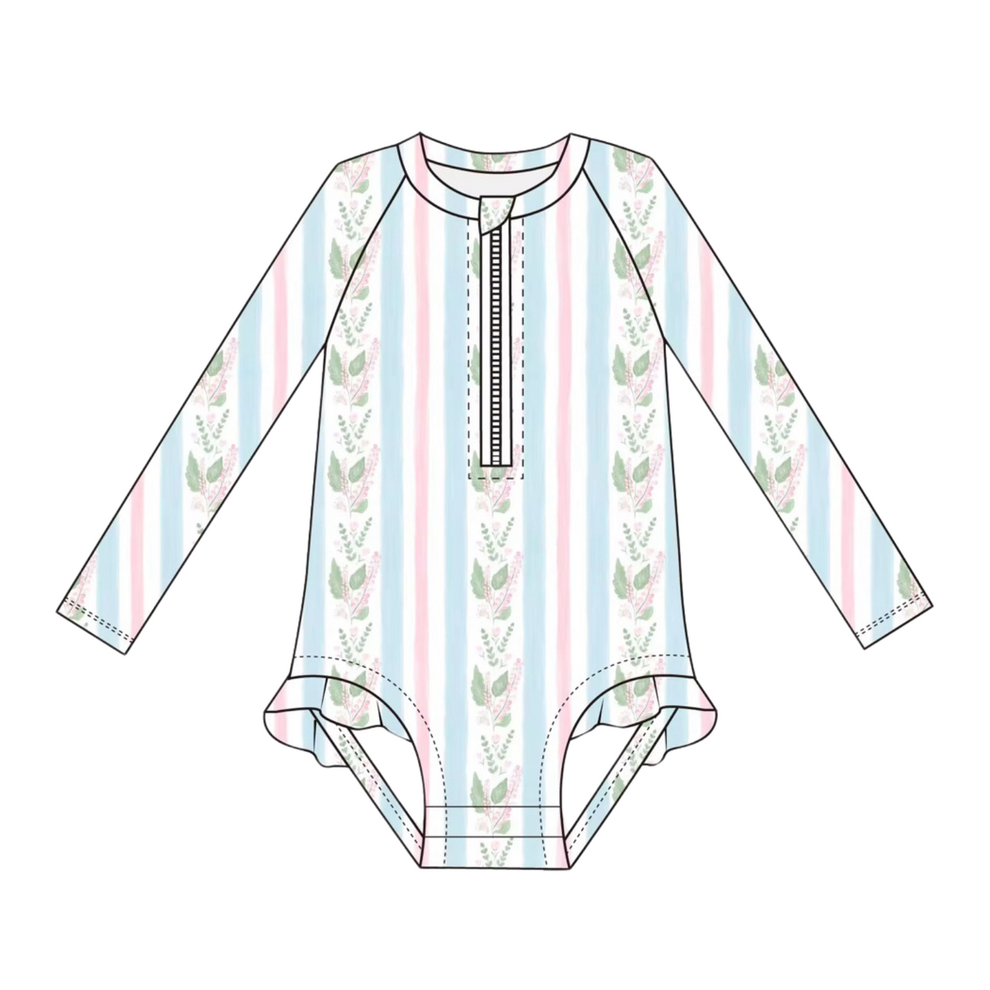 Girls Blue Floral Stripe Rashguard