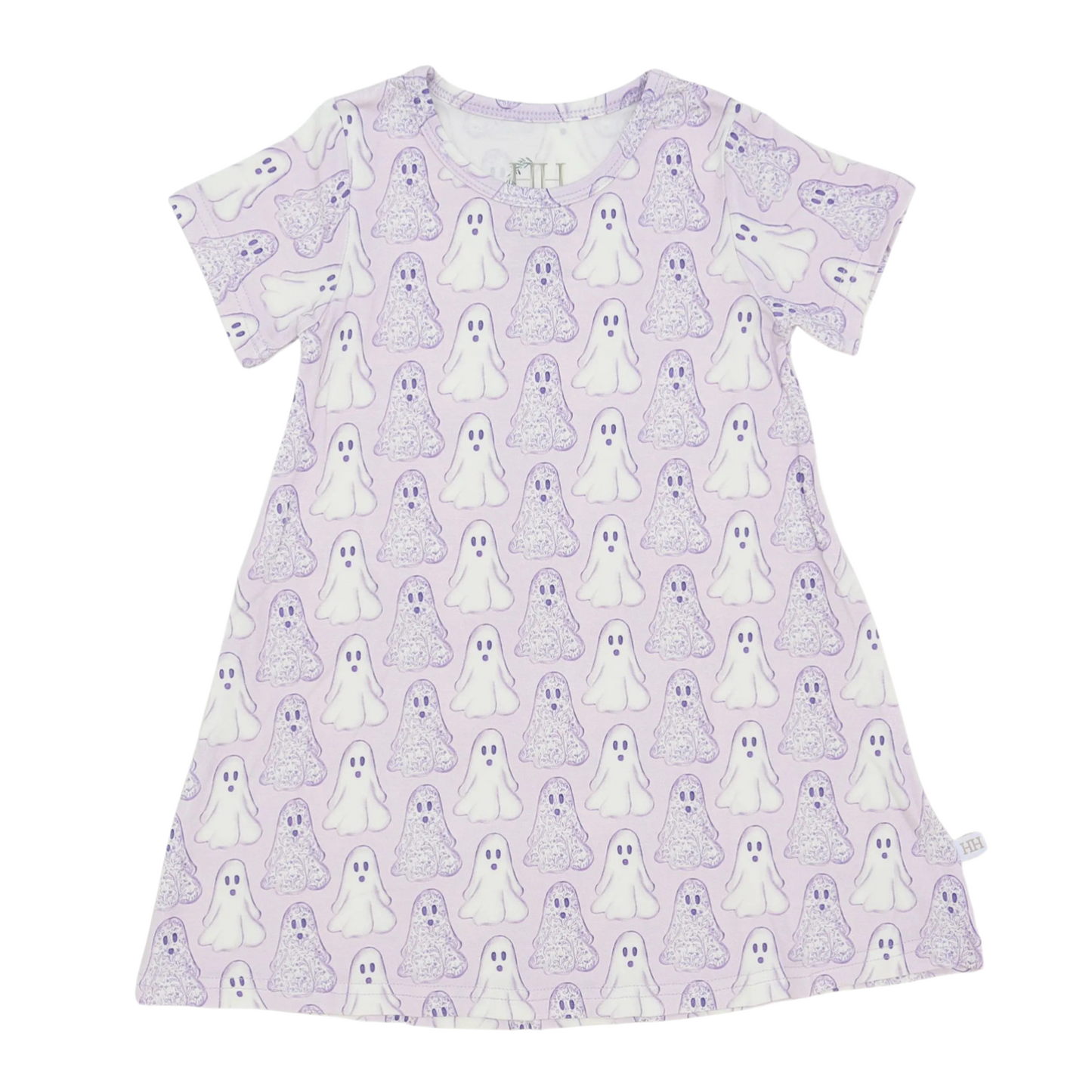Girls Purple Floral Ghosts Bamboo Dress